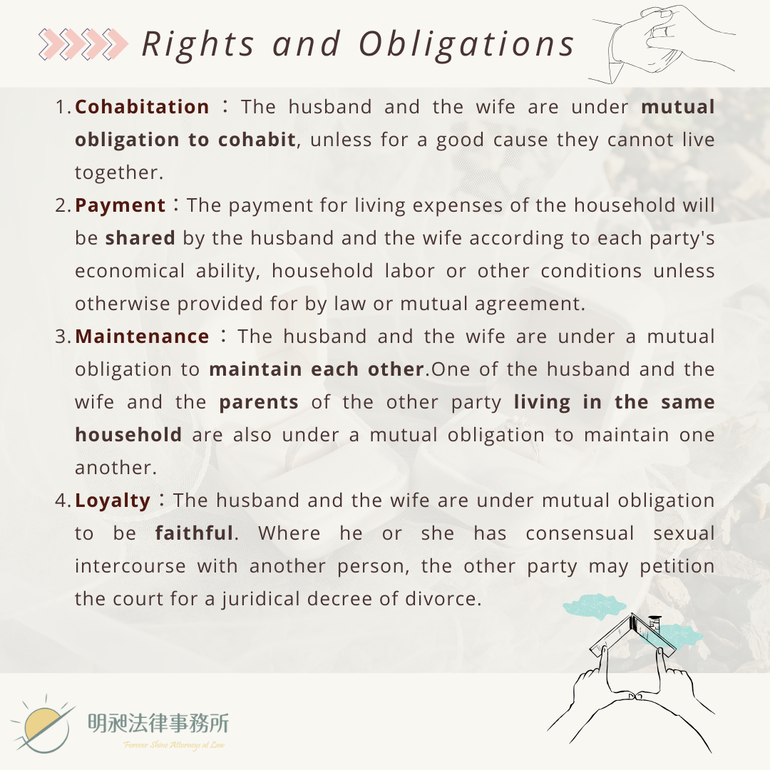 marriage laws in Taiwan-Rights and Obligations
